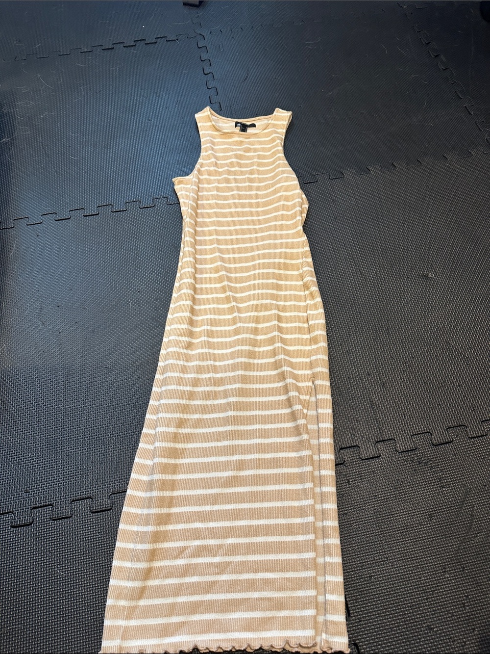 Forever 21 Beige and White Striped Sleeveless Maxi Dress
